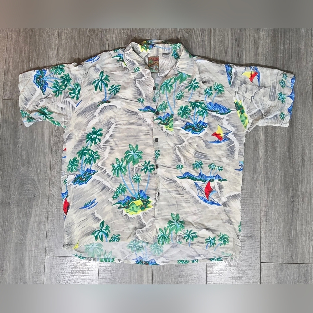 Vintage Pineapple Connection Hawaiian Shirt Men’s XL Tropical Sailboat Print